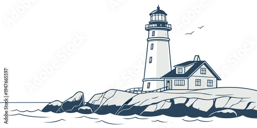 A lighthouse on a rocky coastline Vector