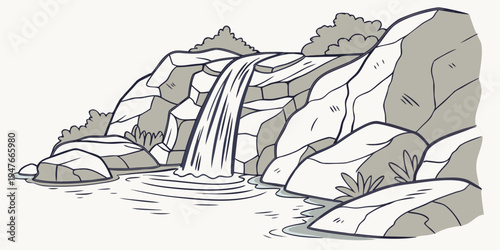 A large ice covered mountain with a waterfall Vector