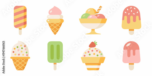 Colorful assortment of various frozen desserts and sweet icy treats