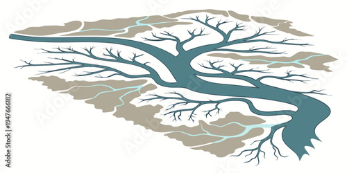 A blue river flowing through a landscape Vector