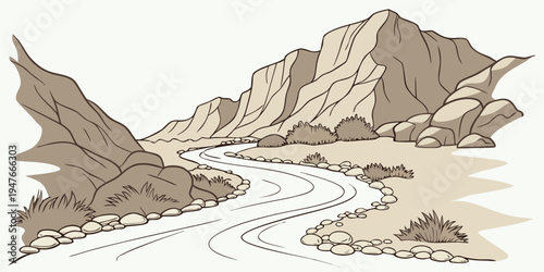 A mountain range with a river running through it Vector