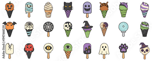 Halloween Ice Cream Icons Set
