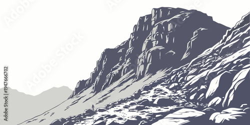 A large mountain with snow on its peaks Vector