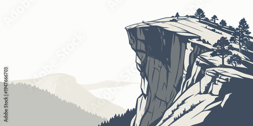 A large rocky cliff with mountains in the background Vector