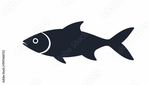 A simple, dark silhouette of a fish with an outlined eye and gill, swimming left.