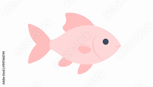 A simple, cute, cartoon-style illustration of a light pink fish with a dark eye and fins, swimming to the right on a plain background.