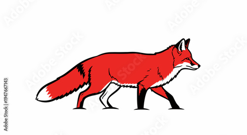 Vibrant red fox in a sleek, stylized illustration, captured mid-stride, showcasing the agility and natural beauty of this wild canine with a touch of modern graphic elegance