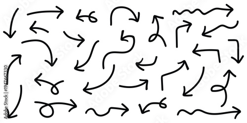 Hand Drawn Arrow Doodle Set with Sketchy Marker Pen Pointers and Curvy Directional Symbols Vector