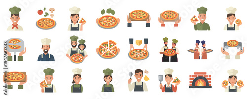 Pizza Chef Icons Set