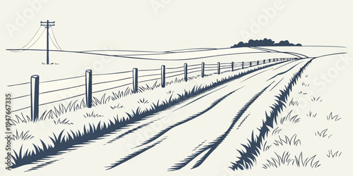 A train track with a fence on the left side Vector