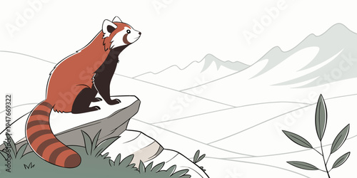 A red panda sitting on a rock looking up Vector