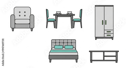 Set of simple furniture illustrations for home interior design.