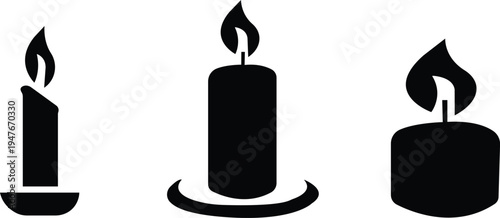 Set candle silhouettes for religion commemorative and party icon. Vector Black linear or flat symbol collection isolated on transparent background. Editable stroke some melted sets,