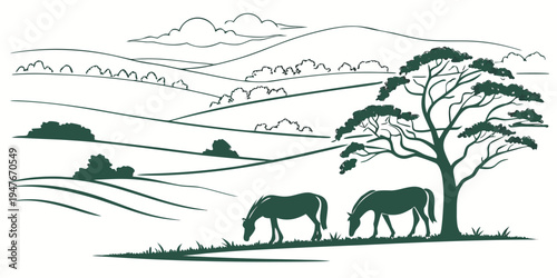 Two elephants standing under a tree on a savannah Vector