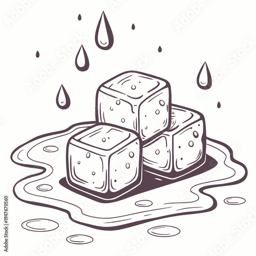 A stack of melting ice cubes with water droplets Vector