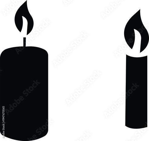 Set candle silhouettes for religion commemorative and party icon. Vector Black linear or flat symbol collection isolated on transparent background. Editable stroke some melted sets,