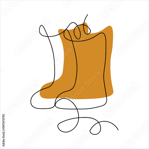 Continuous drawing of a farmer's rubber boots in a single line. Drawing of rubber boots in a single line. Editable stroke. Vector illustration.