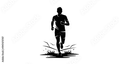 Silhouette of a male runner in motion during a race.