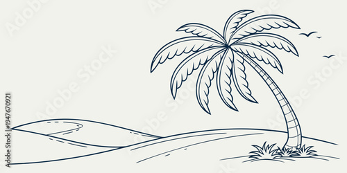 A palm tree on a beach with waves Vector