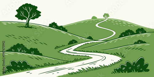 A winding road through a green landscape Vector