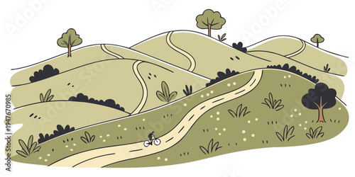 A winding road through a green landscape with trees Vector