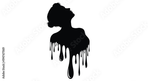 Abstract silhouette of a woman s head dissolving into liquid form