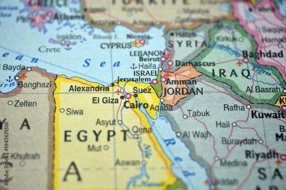 Obraz premium Defocused Map Background Highlighting Suez Geography and Travel Concept
