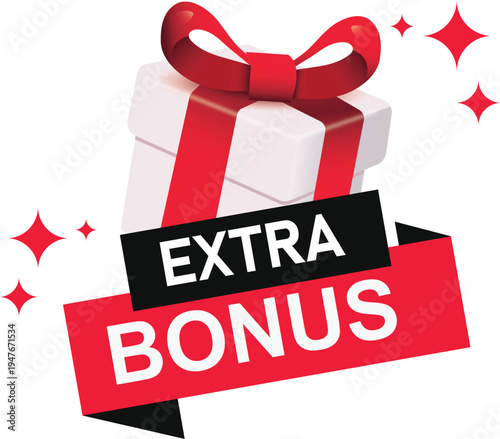 Minimalist Bonus Banner with ribbon and gift box icons. For social media, icons, logos, labels, seals, signs, symbols, stamps, stickers, and emblems. Vector eps illustration.