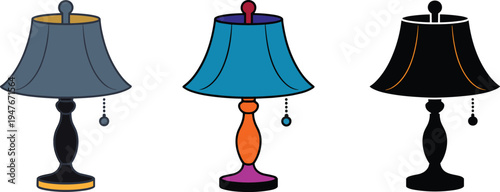 Modern decorative table lamps with colorful shades, stylish bases, and accent details, perfect for interior design, home decor inspiration, and contemporary lighting concepts