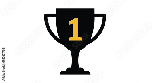 A black trophy displaying the number one signifying first place victory