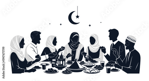A family gathers for iftar during ramadan sharing a meal together