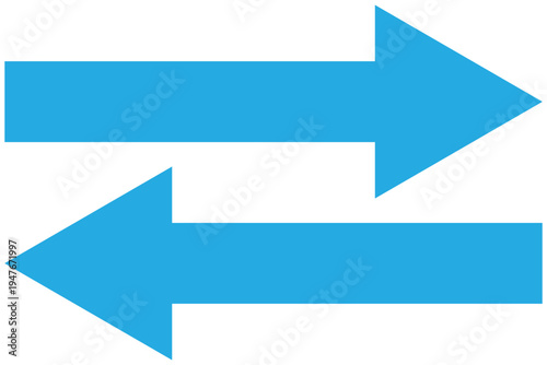 Blue vector arrow icon on white background. Modern simple vector arrow on white page. Blue arrow-head pointing vector. Pointing arrow icon set. Left and right side pointing arrowhead.  Long arrow .