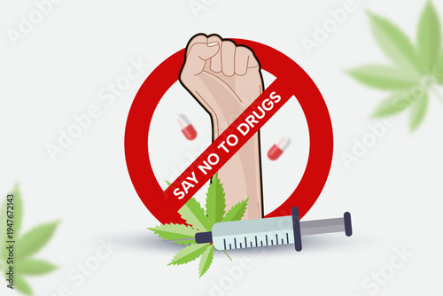 Anti-drug Campaign poster with Fist and Stop sign