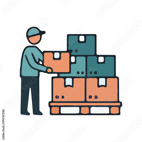 Warehouse Worker Stacking Boxes