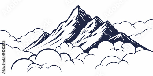 A majestic mountain range with snow covered peaks Vector