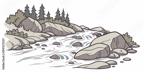 A rocky shoreline with trees on top Vector