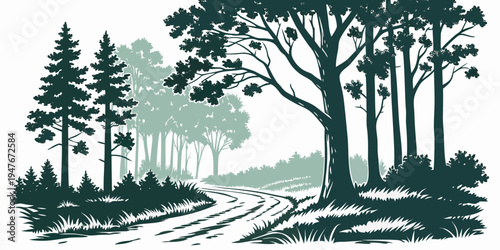 A forest road with trees on both sides Vector