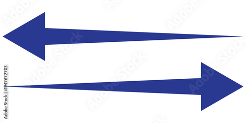 Blue vector arrow icon on white background. Modern simple vector arrow on white page. Blue arrow-head pointing vector. Pointing arrow icon set. Left and right side pointing arrowhead.  Long arrow .