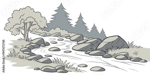 A scenic landscape with trees and rocks Vector