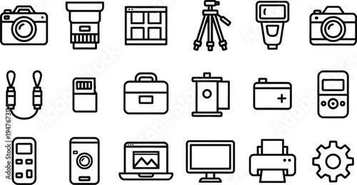 Set of 20 technology and photography icons vector