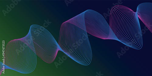 Abstract wave element for design. Digital frequency track equalizer. Stylized line art background. Vector illustration. Wave with lines created using blend tool. Curved wavy line, smooth stripe.