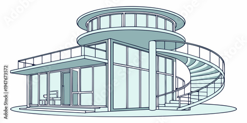 A modern house with a spiral staircase Vector