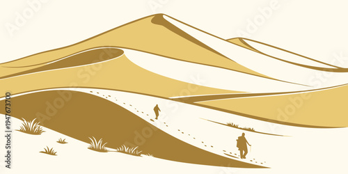 A large sand dune in the desert with a clear sky Vector