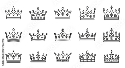 Collection of Hand Drawn Crown Illustrations in Black and White.