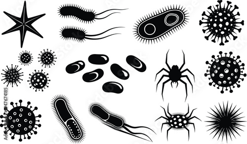 Happy family with children holding hands walking in nature park at sunset, black silhouette vector illustration in a circular frame, isolated white background