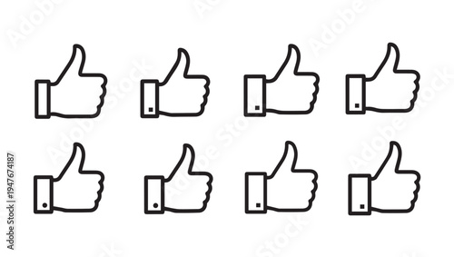 Eight Thumbs Up Icons Arranged in Grid Pattern on White Background Social Media Approval Symbol