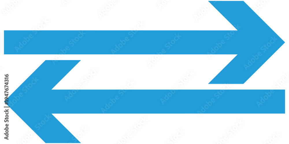 Obraz premium Blue vector arrow icon on white background. Modern simple vector arrow on white page. Blue arrow-head pointing vector. Pointing arrow icon set. Left and right side pointing arrowhead. Long arrow .