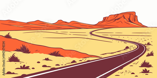 A winding road through a desert landscape Vector