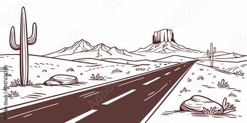A desert road with a mountain in the distance Vector