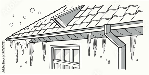 Icicles hanging from a roof with a gutter Vector